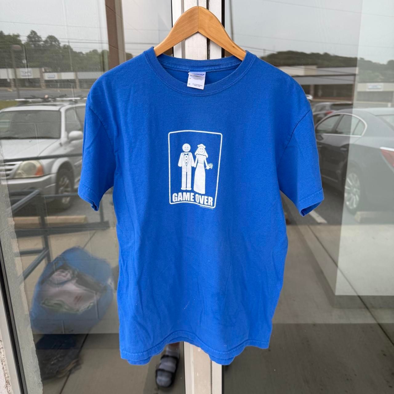 Funny Comedy Tee “Game Over” Video Game Blue Size Medium